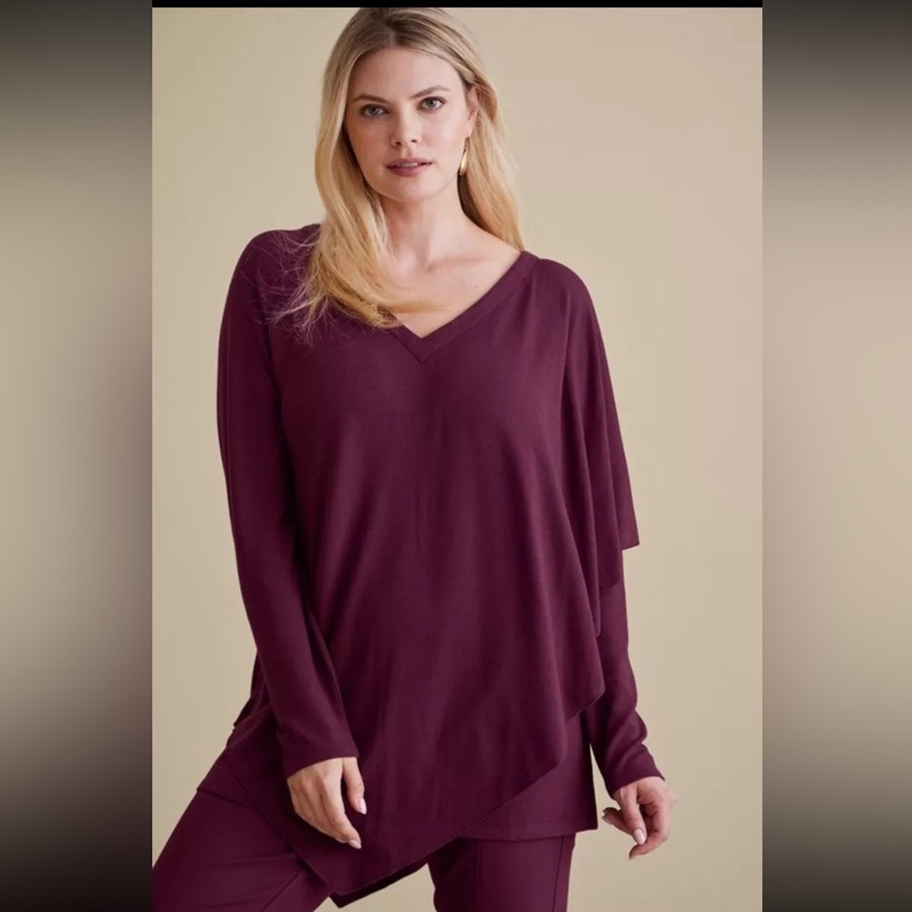 Soft Surroundings Madeline Tunic Poncho Sweater. Maroon color. Size‎ XL Petite. - Picture 7 of 7